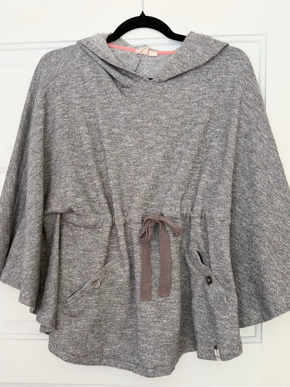 Roxy Grey Hooded Drawstring Poncho Sweater Size S